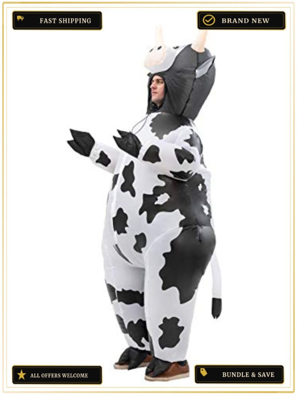 IHGYT Inflatable Cow Costume Adult Funny Blow Up Suit Halloween Cosplay Party